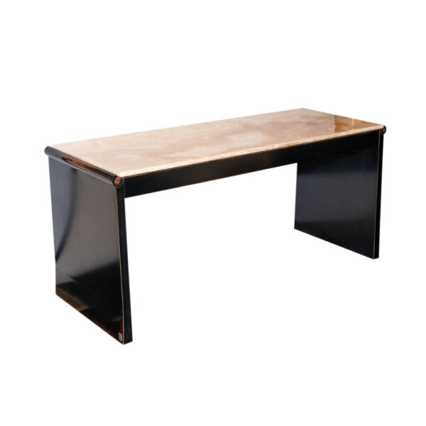 Marble Top Waterfall Style Desk on Black Wood Base - Image 1