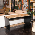 Marble Top Waterfall Style Desk on Black Wood Base - Image 4