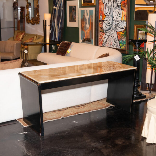 Marble Top Waterfall Style Desk on Black Wood Base - Image 4