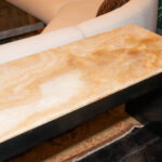 Marble Top Waterfall Style Desk on Black Wood Base - Image 2
