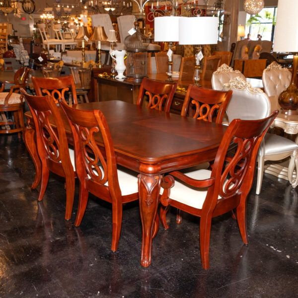 Cherry Finish Cabriole Leg Dining Table with 2 Leaves and 8 Chairs - Image 9