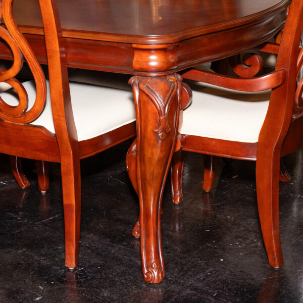 Cherry Finish Cabriole Leg Dining Table with 2 Leaves and 8 Chairs - Image 3