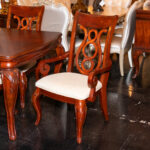 Cherry Finish Cabriole Leg Dining Table with 2 Leaves and 8 Chairs - Image 4