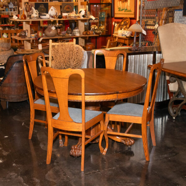 Oak Paw Foot Dining Table with 2 Leaves and 4 Chairs - Image 10