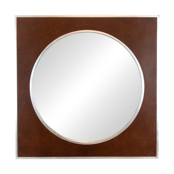 Vintage MAJESTIC CO. Wood and Brushed Chrome Framed Mirror - Image 1