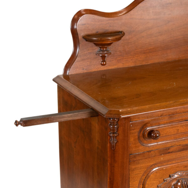 Antique Walnut Bedside Table with Candle Ledges - Image 4