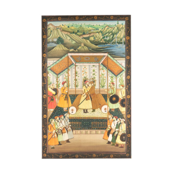 Large Vintage Persian Pishwa Wedding Scene Gouache on Silk - Image 1