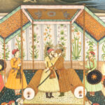 Large Vintage Persian Pishwa Wedding Scene Gouache on Silk - Image 2