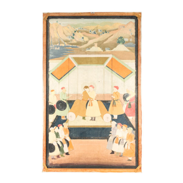 Large Vintage Persian Pishwa Wedding Scene Gouache on Silk - Image 6