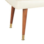 Vintage Mid Century Modern Bench with White Button Tufted Faux Leather - Image 3
