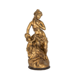 Vintage Gold Gilt Plaster Sculpture of Woman and Cherub