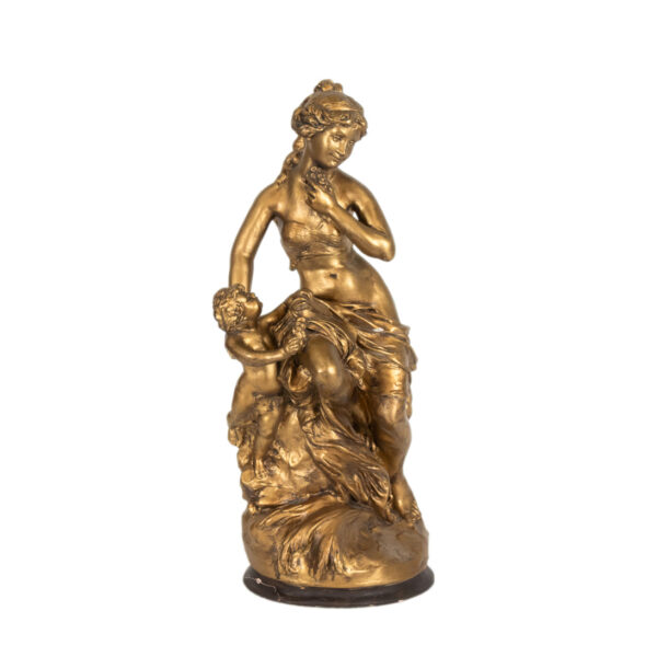 Vintage Gold Gilt Plaster Sculpture of Woman and Cherub - Image 1