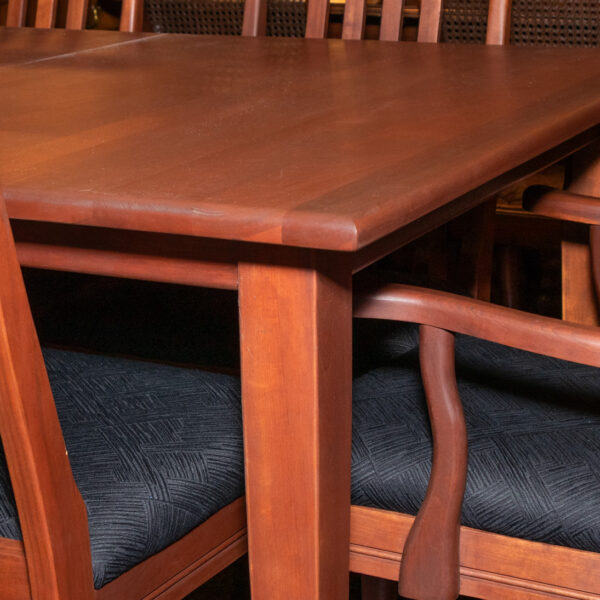 Amish Made Cherry Dining Table with 4 Leaves and 6 Slat Back Chairs - Image 3