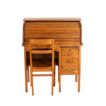 Vintage Oak Child Roll Top Desk with Chair