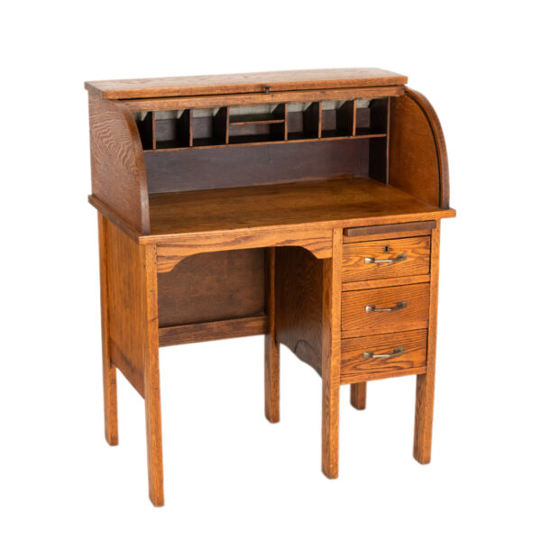 Vintage Oak Child Roll Top Desk with Chair - Image 3