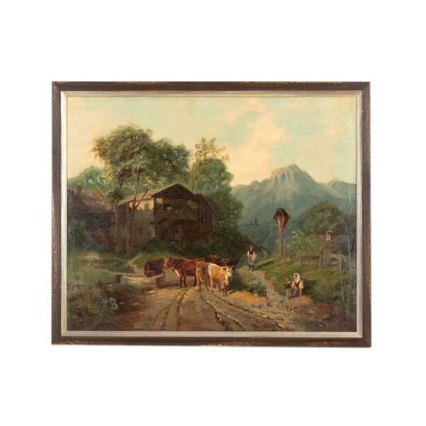 Original Oil Pastoral Landscape in Wood Frame - Image 1
