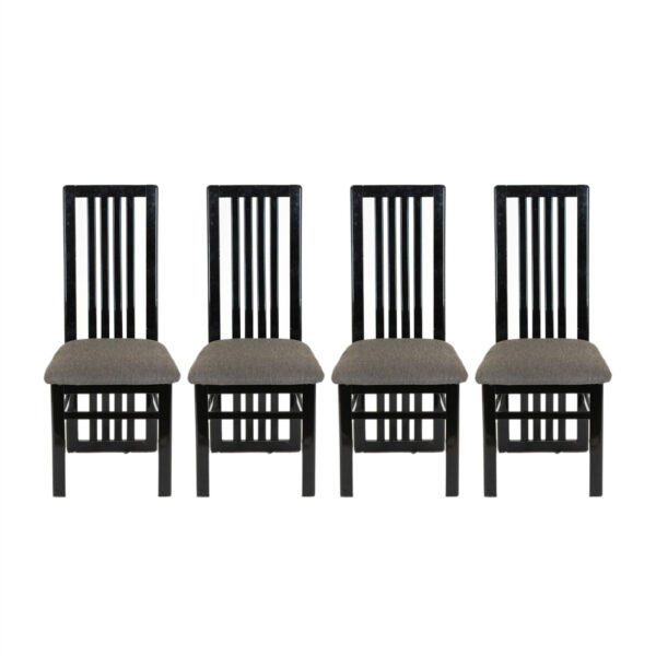 Set of 4 Postmodern Slat Back Dining Chairs in Black Lacquer - Image 1