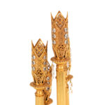 Vintage Gothic Revival Bohemian Gilded Brass Tower Table Lamp with Orange Crystal Drops - Image 3