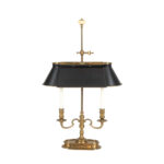 Vintage CHAPMAN Dual Brass Candlestick Lamp with Black Metal Shade