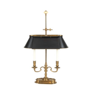Vintage CHAPMAN Dual Brass Candlestick Lamp with Black Metal Shade