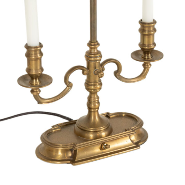 Vintage CHAPMAN Dual Brass Candlestick Lamp with Black Metal Shade - Image 3