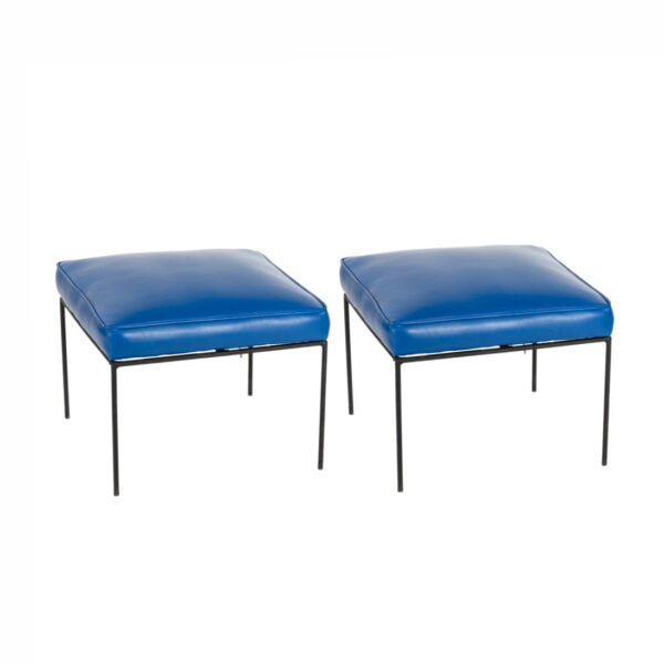 Vintage Pair of Paul McCobb Iron and Vinyl Stools - Image 1
