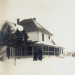 Antique Black and White Print of a Couple and Snowy Farmhouse - Image 2