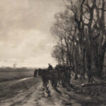 Signed Black and White Lithograph of Horse Drawn Carriage - Image 2