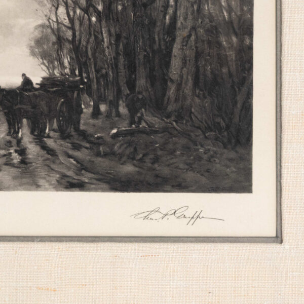 Signed Black and White Lithograph of Horse Drawn Carriage - Image 4