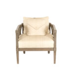 BERNHARDT Gray Washed Wood Framed Barrel Back Accent Chair