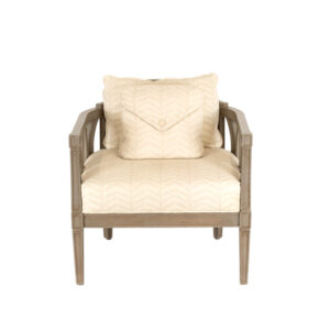 BERNHARDT Gray Washed Wood Framed Barrel Back Accent Chair