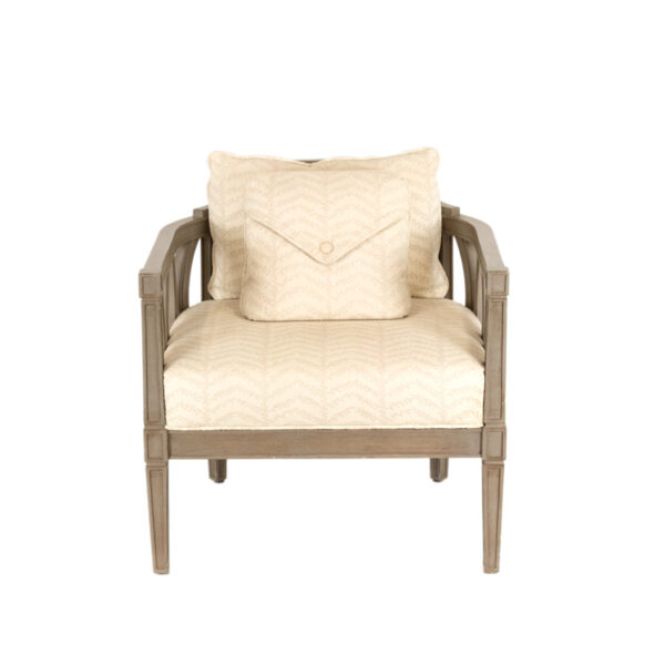BERNHARDT Gray Washed Wood Framed Barrel Back Accent Chair - Image 1