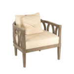 BERNHARDT Gray Washed Wood Framed Barrel Back Accent Chair - Image 2