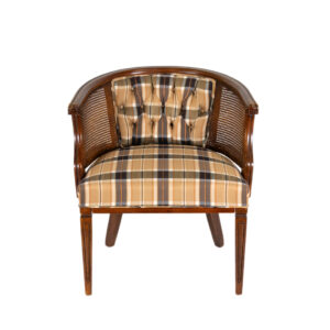 Vintage HENREDON Barrel Back Chair with Plaid Upholstery
