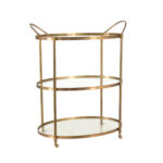Vintage Three Tier Oval Brass and Glass Bar Cart