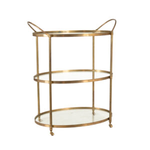 Vintage Three Tier Oval Brass and Glass Bar Cart