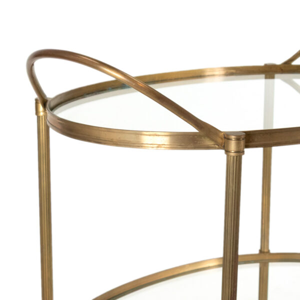 Vintage Three Tier Oval Brass and Glass Bar Cart - Image 2