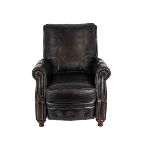 ARHAUS Brown Leather Recliner with Button Tufted Footrest - Image 1