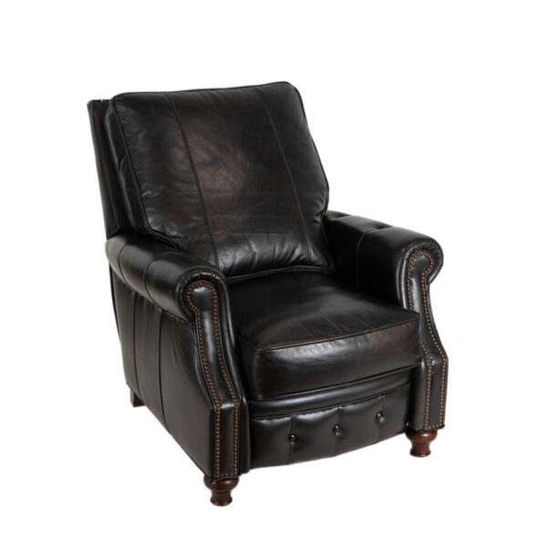 ARHAUS Brown Leather Recliner with Button Tufted Footrest - Image 4