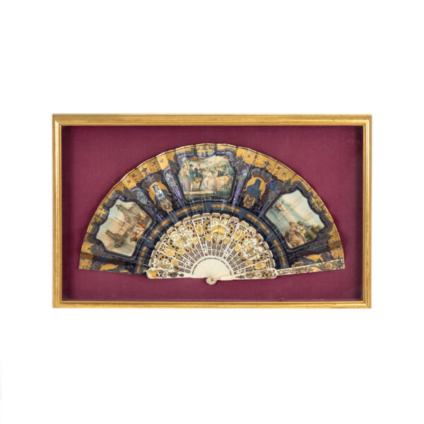 Framed Victorian Hand Painted Fan of Various Scenes - Image 1