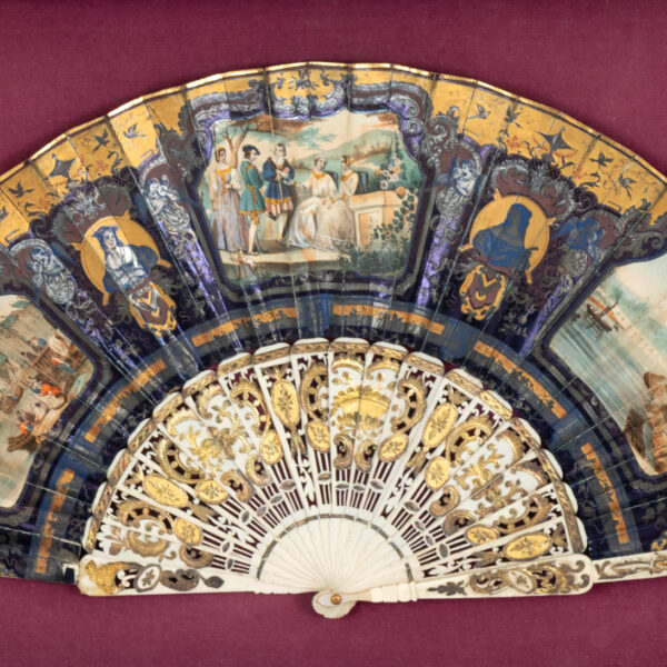 Framed Victorian Hand Painted Fan of Various Scenes - Image 2