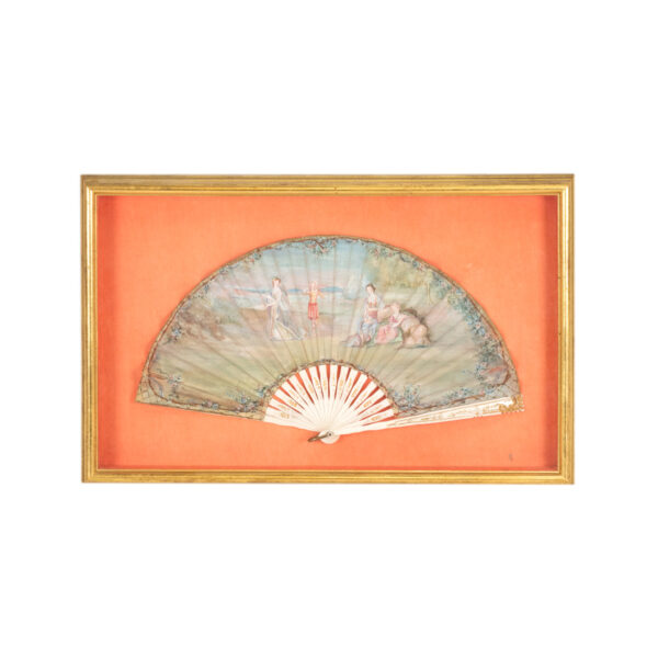 Framed Victorian Hand Painted Fan with Four Figures - Image 1