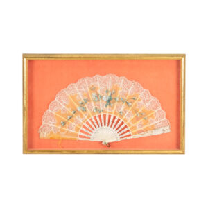 Framed Victorian Hand Painted Fan with Florals and Lace