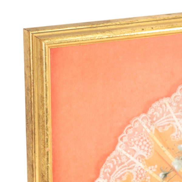Framed Victorian Hand Painted Fan with Florals and Lace - Image 3