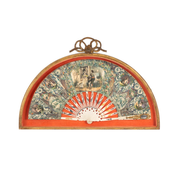 Victorian Hand Painted Fan in Arched Frame - Image 1