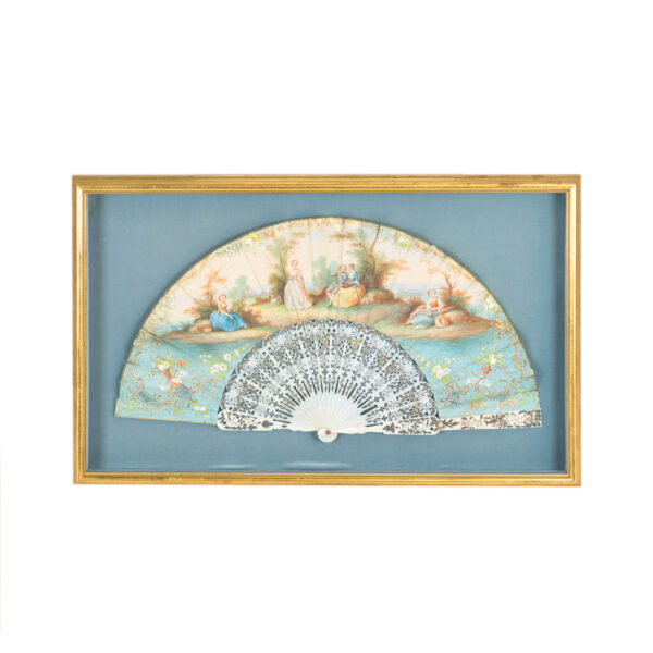 Framed Victorian Hand Painted Fan with Five Figures - Image 1