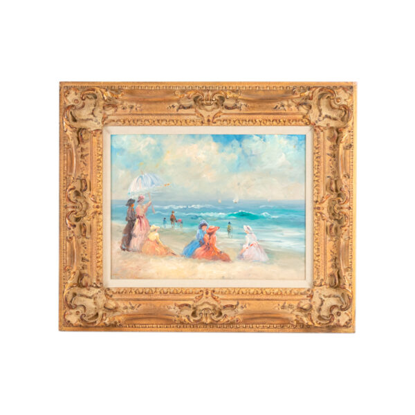 Signed Original Impressionist Oil Painting of Beach Scene - Image 1