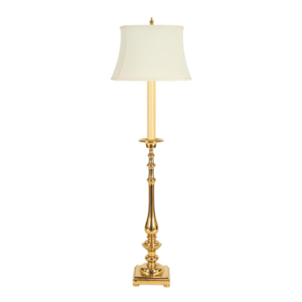 Brass Candlestick Floor Lamp with Ivory Shade - Image 1