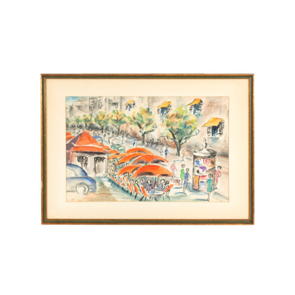 Signed Original Watercolor Street Scene - Image 1