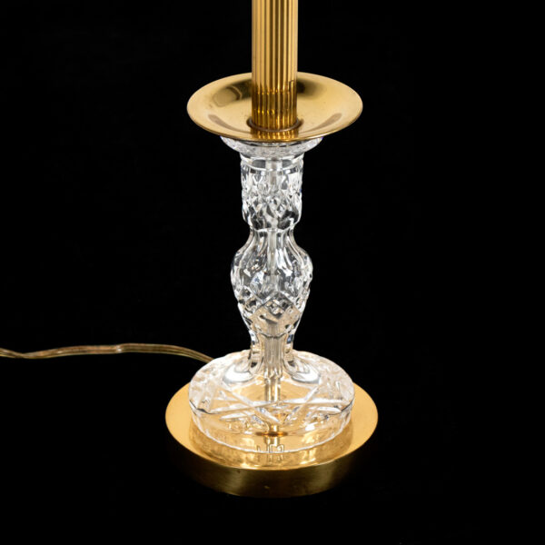 WATERFORD Brass and Crystal Candlestick Lamp with Black Shade - Image 2